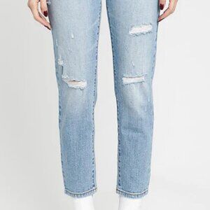 eunina - Tobi Super High Rise Mom Jean Distressed Blue Crop Jeans